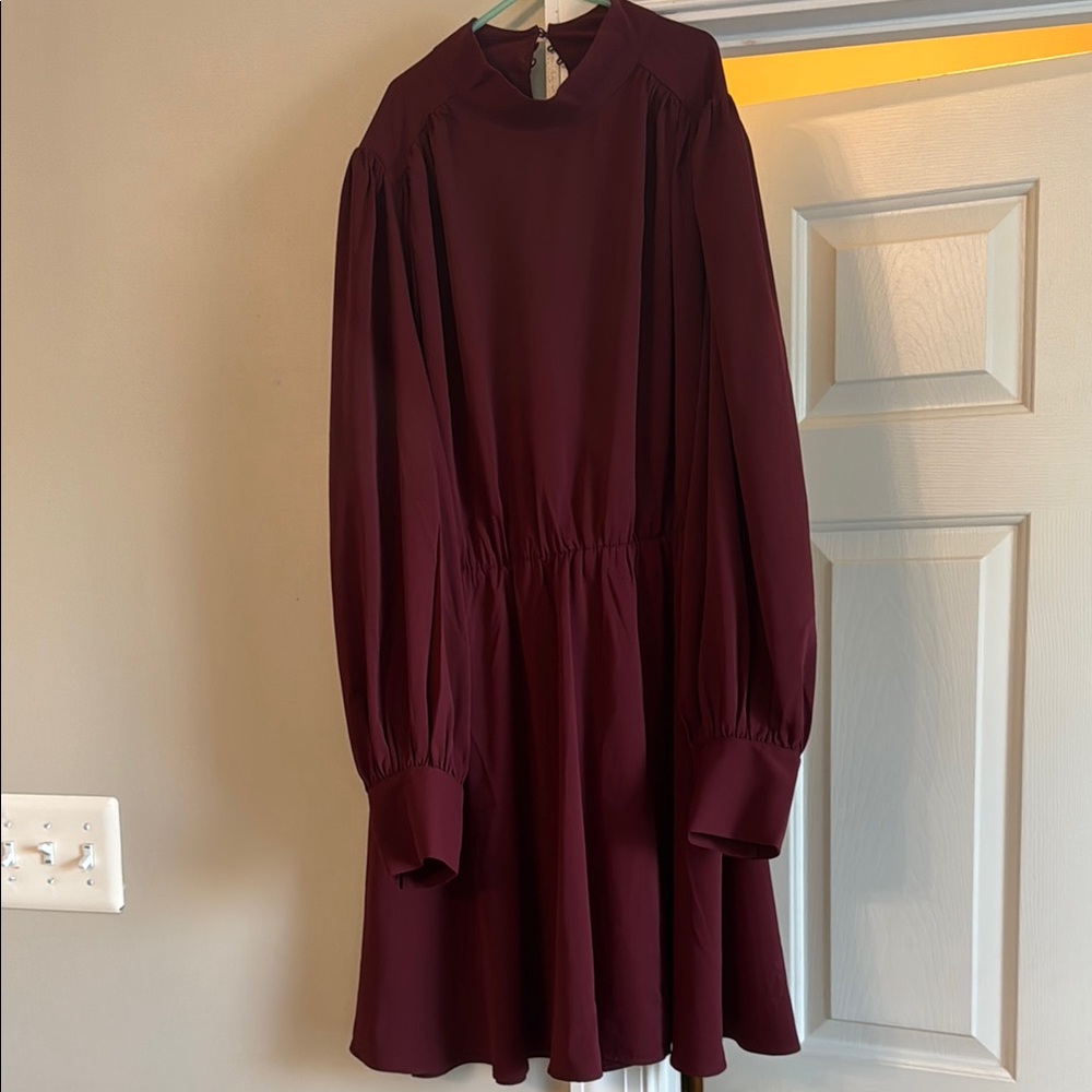 Express Mock-Neck Burgundy Flowy Dress